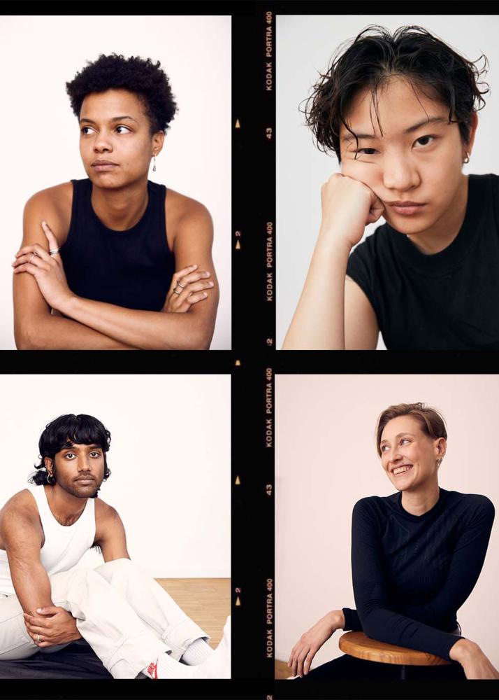 Vier Polaroid Bilder mit Models in gelassenen Posen.