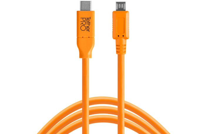 Tether Tools TetherPro USB-Datenkabel für USB-C an USB 2.0 Micro-B5 - 4,6 Meter Länge, gerader Stecker (orange)