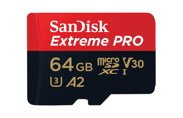 SanDisk Extreme Pro 64 GB 200 MB/s micro SDXC UHS-I, U3, V30, A2, C10+ SD Adapter