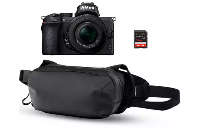 Nikon Z50 Kit + DX 16-50 mm 1:3.5-6.3 VR + Sandisk SD 64 GB 200MB + Wandrd D1 Fanny Pack