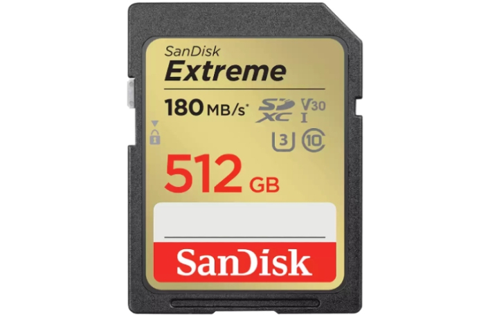 SanDisk 512 GB SDXC Extreme 180MB/s V30 UHS-I, Class 10