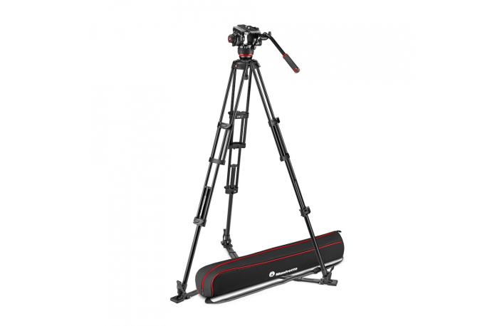 Manfrotto 504X Fluidkopf & Alu Twin GS Videostativ mit Bodenspinne