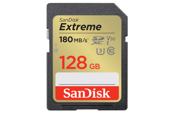 SanDisk 128 GB SDXC Extreme 180MB/s V30 UHS-I U3, Class 10 Speicherkarte