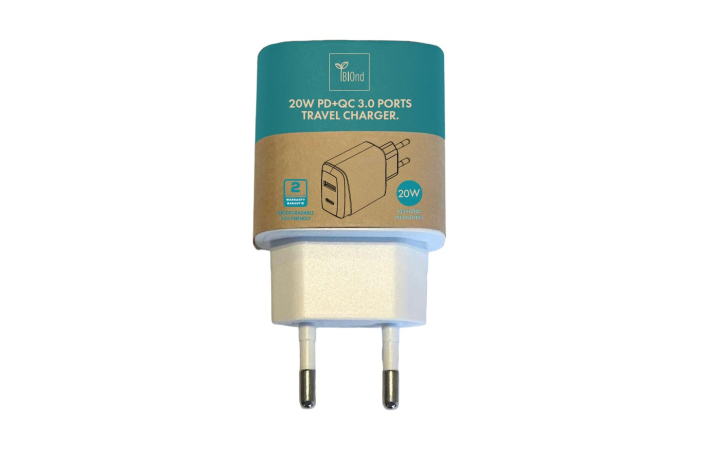 BIOnd Eco-Friendly Travel Charger PD 20W Dual USB Ports A+C 20W PD