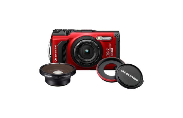 OM SYSTEM TG-7 rot, Fisheye Kit, Kamera inkl. CLA-T01 Adapter+FCON-T01 Konverter