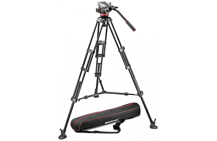 Manfrotto Alu Doppelrohr Videostativ mit Fluid-Video-Neiger MVH502A,546BK-1 +Tasche