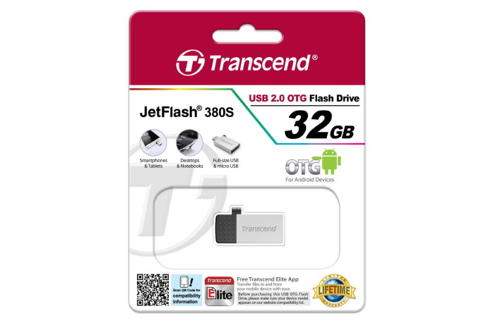 Transcend JetFlash 380 USB-Stick 32GB USB OTG silber