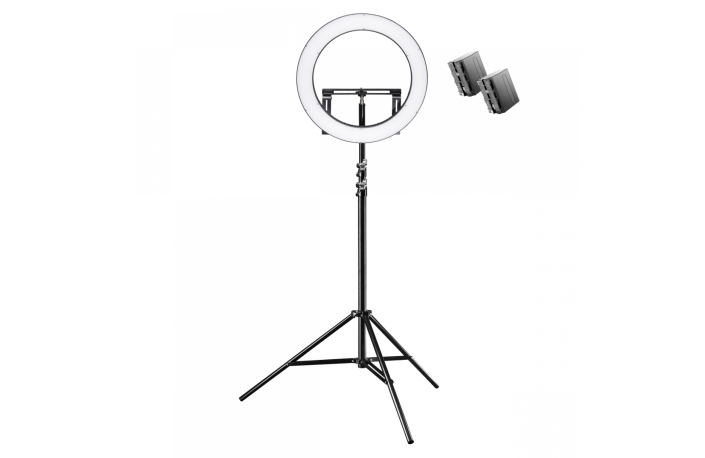 Walimex pro LED Ringleuchte 500 Bi Color Set inkl. Lampenstativ und 2 Akkus
