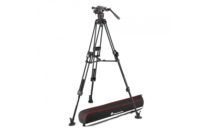 Manfrotto Nitrotech 608 & Alu Fast Doppelrohr-Stativ mit Mittelspinne