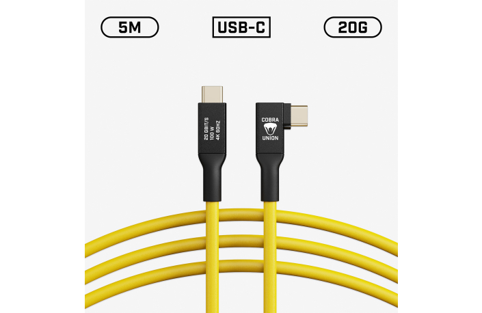 COBRAUNION USB-C Tether Cable - 5M 20G - Yellow - Angled