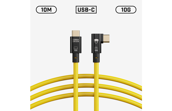 COBRAUNION USB-C Tether Cable - 10M 10G - Yellow - Angled