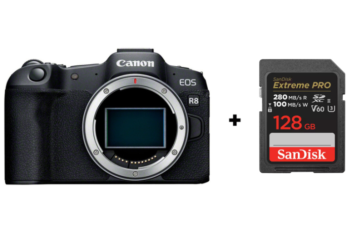 Canon EOS R8 Gehäuse + SanDisk Extreme PRO 128GB SDXC UHS-II V60 280MB/s