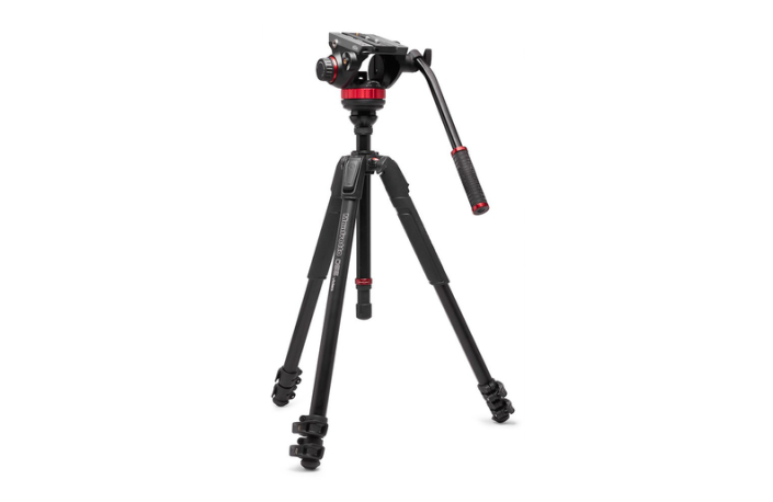 Manfrotto 055 Alu Kit, Videostativ mit Fluid-Kopf, 3 Segmente
