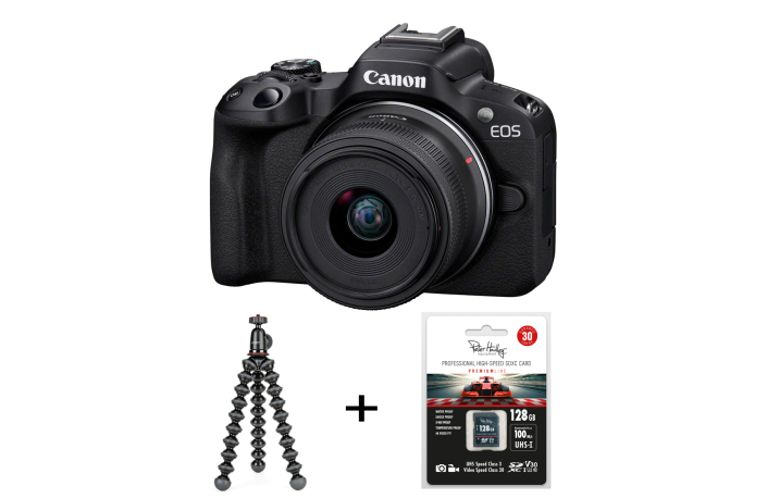 Canon EOS R50 Kit schwarz + RF-S 18-45 IS STM incl. Gorillapod 1K,  PH SD-Karte 128 GB