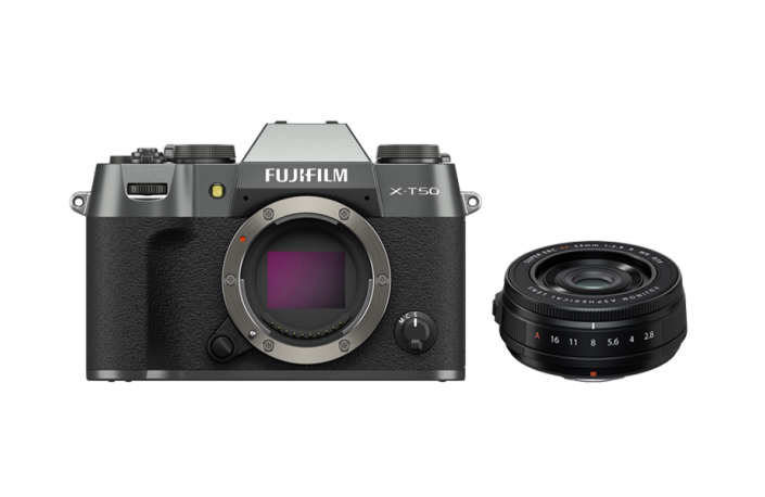 Fujifilm X-T50 charcoal silber Gehäuse + Fujifilm Fujinon XF 23 mm F2,8 R WR schwarz