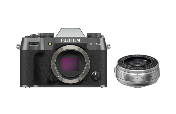 Fujifilm X-T50 charcoal silber Gehäuse + Fujifilm Fujinon XF 23 mm F2.8 R WR silber