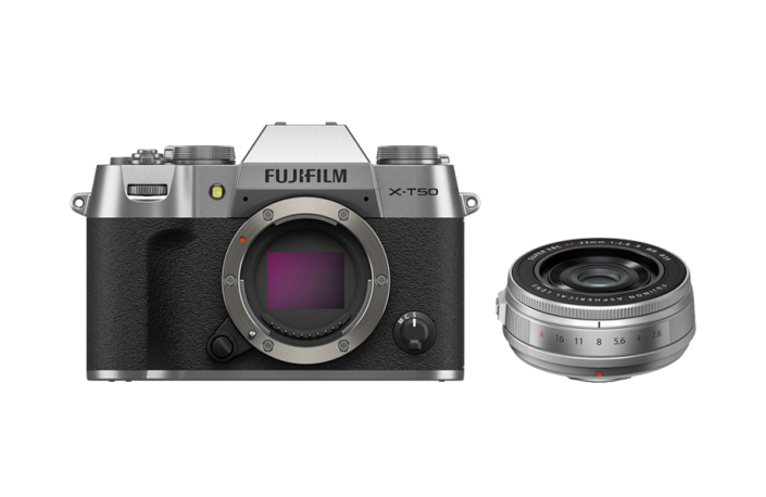 Fujifilm X-T50 silber Gehäuse + Fujifilm XF-23mm F2.8 WR silber