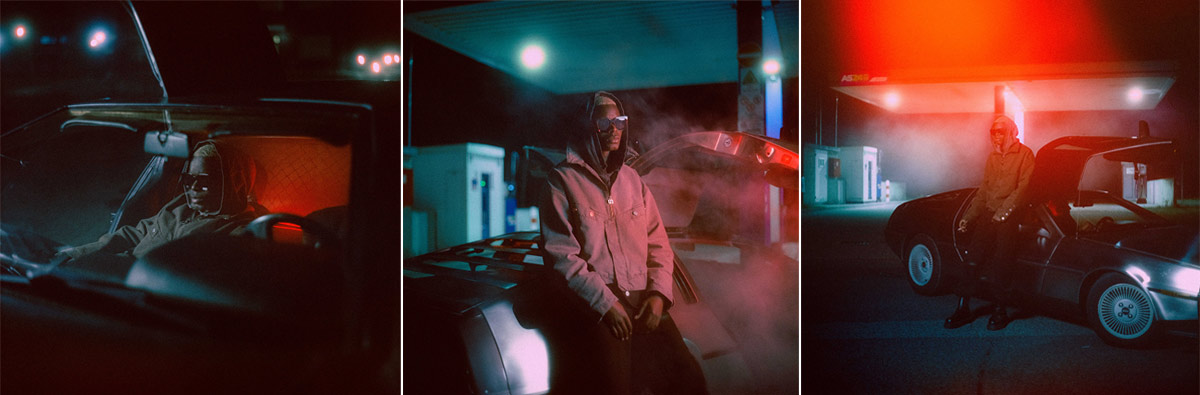 Bild 1: Eine Person sitzt in einem Auto mit geöffneten Türen und schaut nach draußen. Bild 2: Eine Person steht vor einem Auto mit geöffneten Türen und schaut in die Kamera. Bild 3: Eine Person lehnt an einem Auto und schaut in die Kamera.